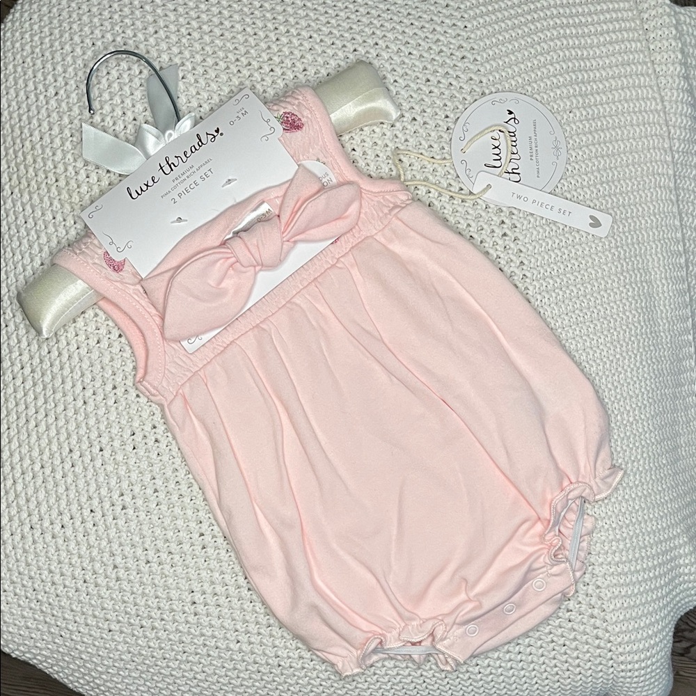 Luxe Threads Baby Pink Bow Bubble Romper